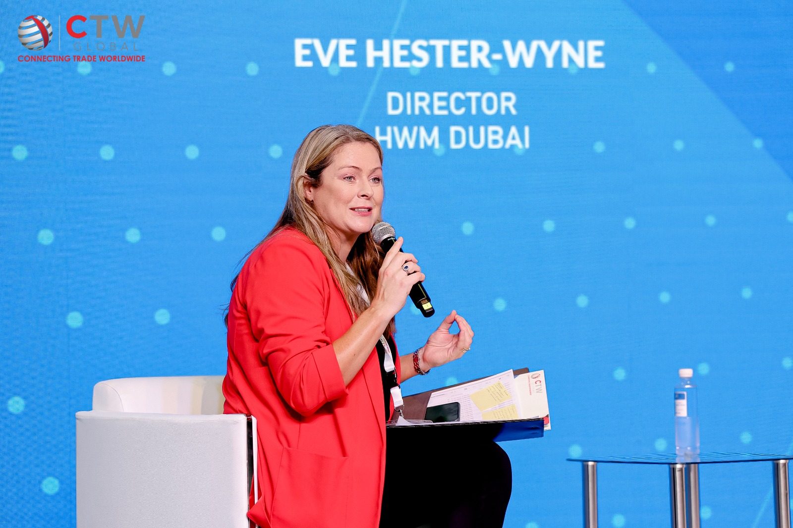 Eve Hester, Director of HWM, speaking on stage during a CTW Global panel in Dubai